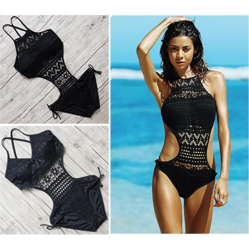 One Piece Swimsuit 2019 Swimwear Women Black Lace Bodysuit Push Up Monokini Swimwear Women Maillot de Bain Femme Bathing Suit