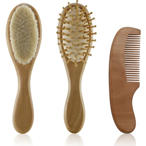 Newborn Baby Natural Wool Baby Wooden Brush Comb Newborn Hair Brush Infant Head Massager Portable Baby Comb Hair Bath Brush Comb