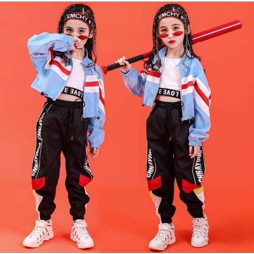 Children Hip Hop Performance Clothes Sweatshirt Top Crop Loose Running Casual Pants For Girl Jazz Dance Costume Clothes Wear