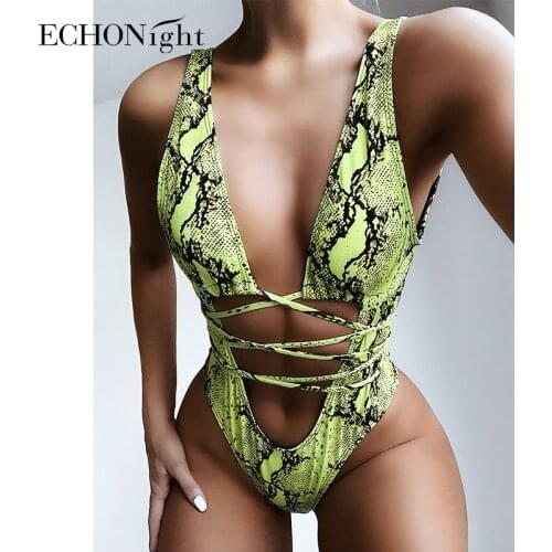 Echonight Bandage Snake Womens Swimsuit Sexy Hollow Out Bathing Suit Bikini Swimwear 2020 Beach Wear Swimming Suit for Women