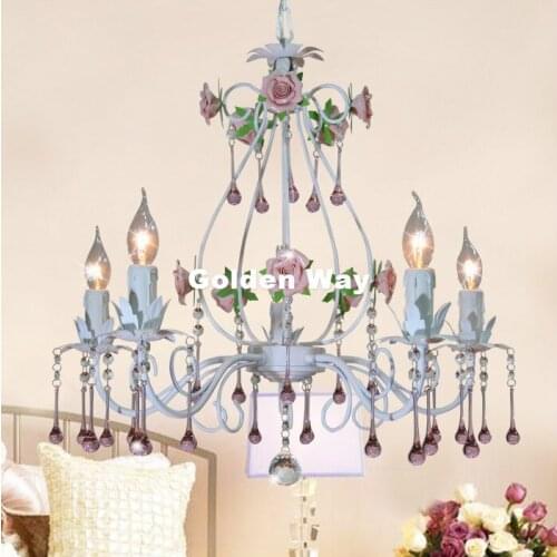 European White Rose Style Chandelier Light Luxury Decorative Pendant Lamp Indoor Iron Crystal Chandelier Dining Room Lighting
