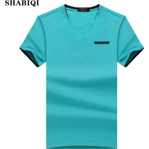 SHABIQI 2018 summer men t-shirt Tee Shirt Short Sleeve Mens V Neck 95% cottot T Shirts Camiseta Brand clothing Size M-3XL