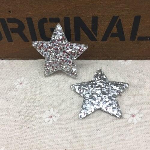 10pcs 40mm Silver/Red Glitter Star Flatbacks Cabochons Embellishments DIY Phone Nail Decorations Scrapbooking Crafts Cardmaking
