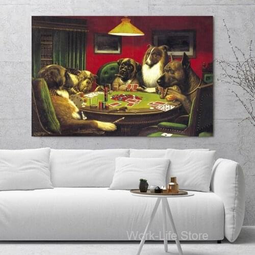 Dogs Playing Cards Poker Canvas Art Print Oil Painting Poster and Prints Wall Art for Living Room Home Decor (No Frame)