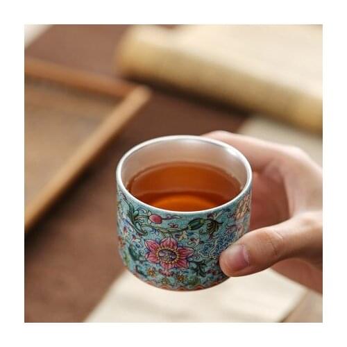 Jingdezhen Yucai Ceramic Teacup Silver Cup Sterling Silver 999 Household Kung Fu Black Tea Dahongpao Single Cup Teaware