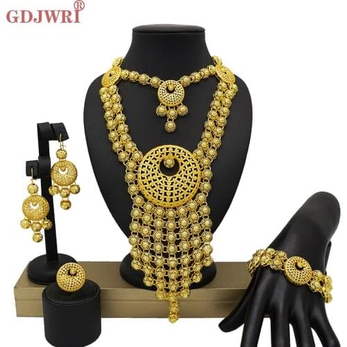 New Fashion Bridal Wedding Big Gold Jewelry Sets for African Women Jewelry Necklace Earrings Bangle &Ring Wedding Set