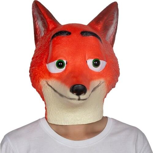 Red Fox Nick Latex Mask Halloween Fancy Dress Party Costume Props Cosplay Realistic Animal Headgear