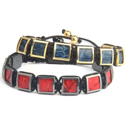 Sqaure Copper Beads Stingray Genuine Leather Macrame Bracelet Luxury Couples Jewelry Gift Design DIY Customization Drop Shipping