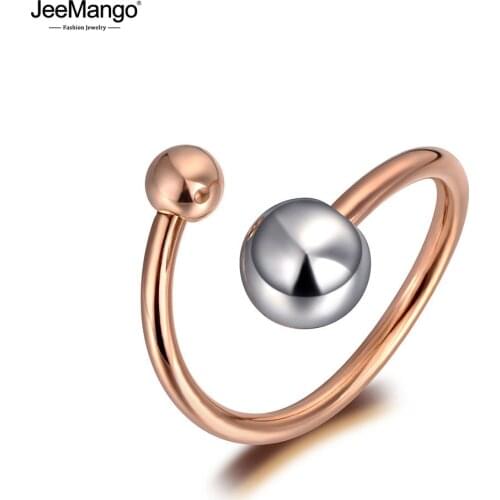 JeeMango Trendy Titanium Stainless Steel Party Rings For Women Girls Bohemia Style Double Colors Beads Open Ring Jewelry JR19116