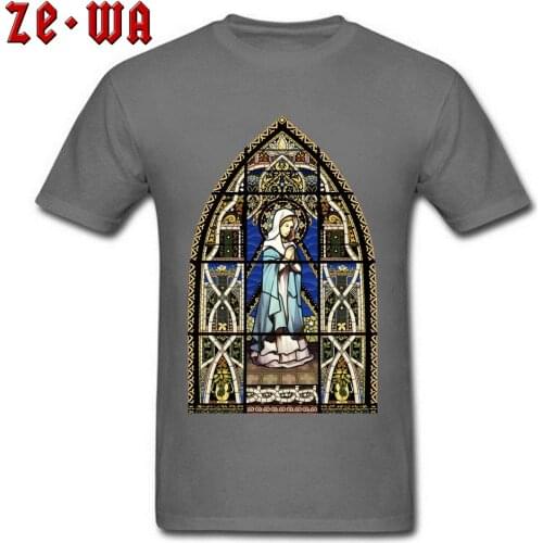 Believers Men T-shirt Glass Window Church T Shirt Virgin Mary No Fade Tshirt Classic Tops Cotton Tees Brand Crewneck Clothes