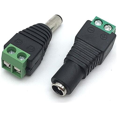 Wholesale 100pcs 5.5mmx2.1mm DC Power Female Male Plug Jack Adapter Connector Plug Socket for CCTV Single Color LED Light