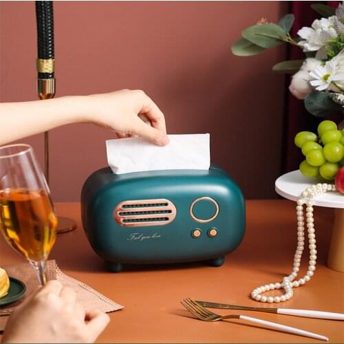 Retro Radio Model Tissue Box Desktop Paper Holder Towel Storage Napkin Case Organizer Ornament Craft Wet Wipes Decoration