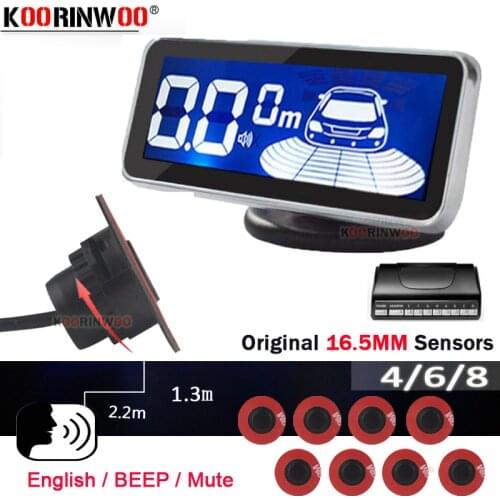 Koorinwoo Original 16.5mm Flat LED Monitor Car Parking Sensors 8 Voice/BEEP/Mute Car Parktronic Front Sensor Parking Assistance