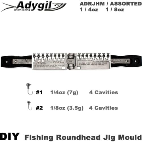 Adygil DIY Fishing Roundhead Jig Mould ADRJHM/ASSORTED COMBO 1/4oz(7g), 1/8oz(3.5g) 8 Cavities