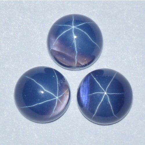 Sale 6~10mm Round Shape Cut Cabochon Flat Bottom Back Hardness 9 Synthetic Blue Star Sapphires Gems Corundum Stone For Jewelry