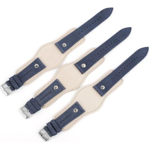 Genuine Cowhide Leather Watch Band 22mm Universal Watch Strap Stainless Steel Buckle Men Replacement Strap Accessories