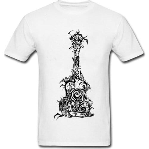 Retro Tribal Guitar Print T Shirts Mens Custom Music Drawing T-Shirts For Student Hip Hop Band Tshirt Top Quality Clothes