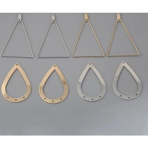 Hole Earrings Pendant Rhodium Gold Water-Drop Long Triangle Metal Charms Earring Findings for DIY Jewelry Making Accessories
