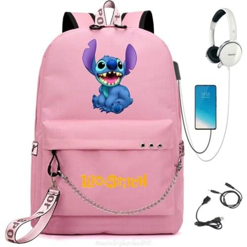 Stitch backpack Students Boys Girls back to school Bags Teens fashion USB Backpack cartoon Stitch printed school bags