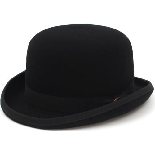 GEMVIE 4 Colors 100% Wool Felt Derby Bowler Hat For Men Women Satin Lined Fashion Party Formal Fedora Costume Magician Hat