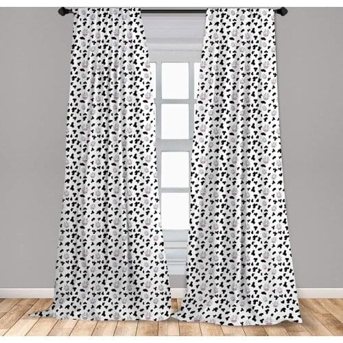 Cow Print Window Curtains Animal Cow Hide Doodle Cartoon Drawing Farming Husbandry Lightweight Decorative