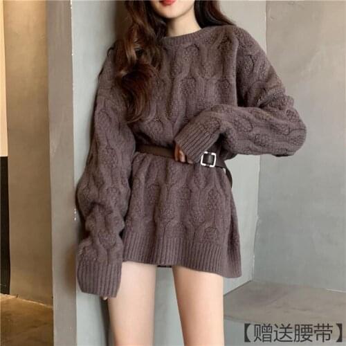 Womens Knitwear for Fall/winter New Style Outer Wear Loose Mid-length Sweater Women Thick Knit Sweater