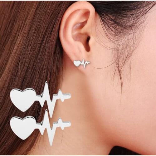 Medical ECG Heartbeat Stud Earrings for Women Nurse Love Statement Jewelry 10pairs