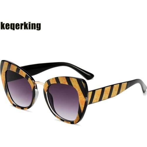 2019 Fashion Cat Eye Sunglasses Women Oversized Luxury Brand Flower Strip legs Glasses UV400 Retro Sun Glasses oculos de sol