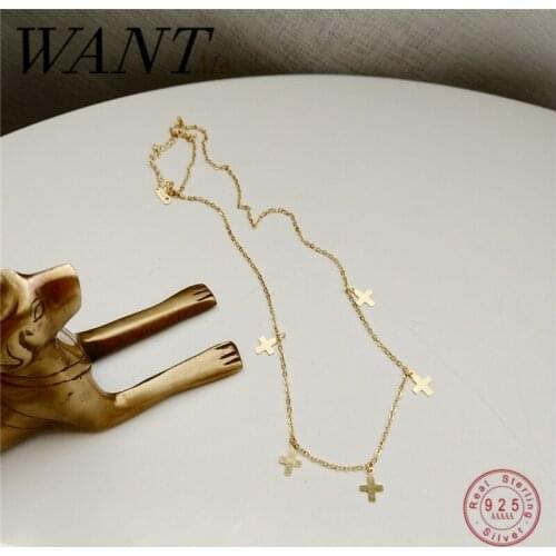 WANTME Fashion Minimalist Genuine 925 Sterling Silver Cross Pendant Chain Choker Necklace for Women Korean Ethnic Jewelry 2020