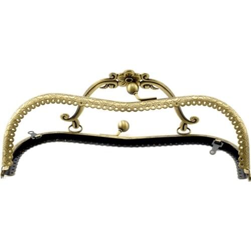 1Pc Vintage Clutch Coins Purse Arc Frame Kiss Clasp Flower Bronze Tone Handbag Handle Findings 21x15cm(8 2/8"x5 7/8")
