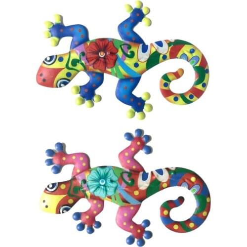 2PCS Rustproof Iron Gecko Wall Decoration Gecko Lizard Sculptures Ornament Outdoor Decorations For Patio Wall Home Garden Fence