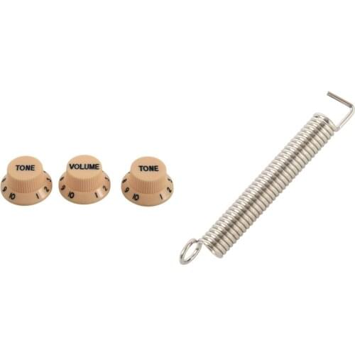 3 Pieces Steel Guitar Tremolo Bridge Tension Springs & Cream Dark Blue Font 1 Volume & 2 Tone Guitar Control Knobs