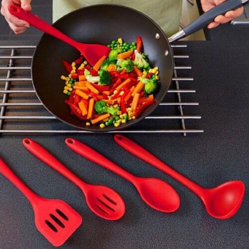 5pcs/set Kitchen Silicone Tableware Utensil Cooking Spatula Turner Slotted Spoon Ladle Spoonula Mixing Spoon Set