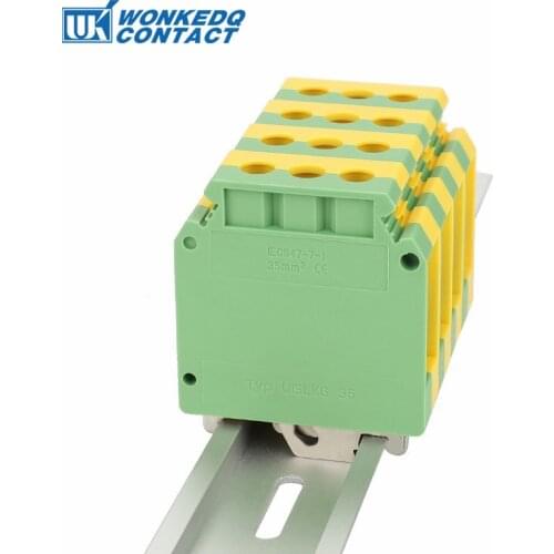 Din Rail Terminal Blocks Ground 10Pcs USLKG-35 Universal Class Connector Screw Terminal USLKG35