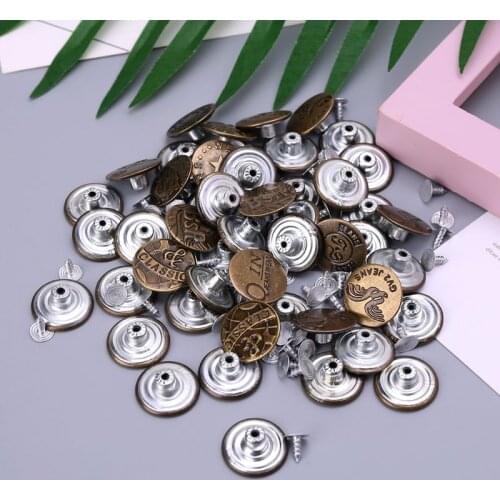 50pcs Mixed Style Metal No Sew Replacement Repair Jean Pants Buttons 20mm DIY Craft Accessories