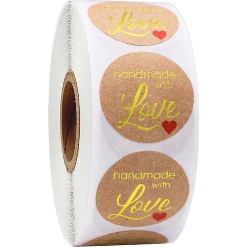 500pcs Handmade with Love Stickers with Gold Foil Round Seal Labels for Shop Sticker