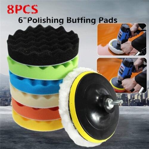 8Pcs 150mm Gross Polishing Buffing Pad Kit With Drill Adapter 6 inch Polisher Pads Buffing Adhesive Backer Pad For Car Polishing