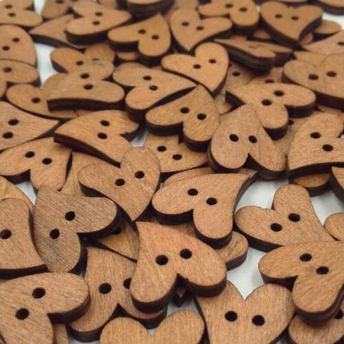 800pcs Brown Coffee Wooden Buttons ,20MM 2 holes Heart-shaped Buttons clothing Button Accessories