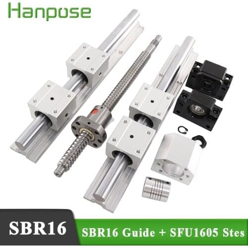 Free shipping 2Pcs linear guide SBR16 L200/300/400/500mm+ 4pcs SBR16UU+Ball screw SFU1605+BK12 BK12 + coupler 6.35*10 for 1605