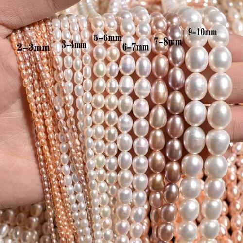 2/3/5/6/7/8/9/10mm Shiny Pearls Beads Small Rice Baroque Natural Freshwater Pearl Beads DIY Jewelry Wedding 100% Real Pearls