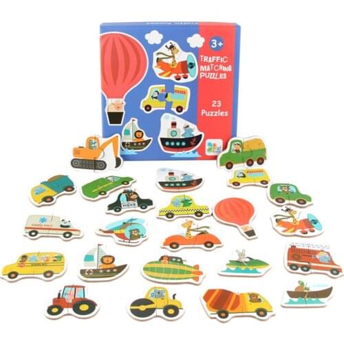 Wooden Cartoon Car Vegerable Pattern Jigsaw Puzzles Pairing Game Kids Development Educational Toy