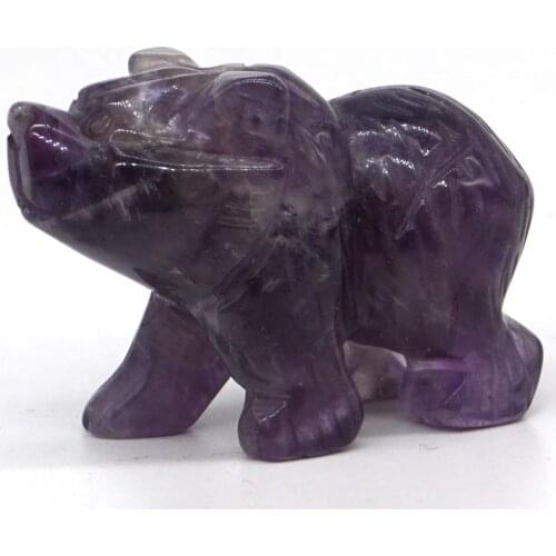 Bear Figurine 2" Natural Gemstone Amethyst Crystal Healing Reiki Statue Rock Decor