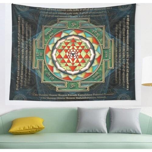 Maha Lakshmi Laxmi Mantra and Shri Yantra Wealth Giving tapestry Wall Hanging Tapestries for Living Room Bedroom Home Decor