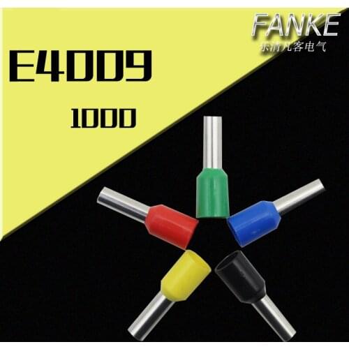 1000pcs/pack E4009 Insulated Cord End Terminal Wire Bootlace Ferrules For 12AWG 4mm2 9mm Pin of Length VE4009 Brass tube
