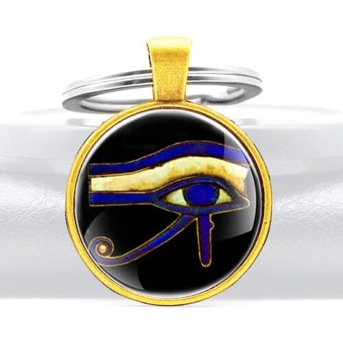 Classic The Eye of Horus Design Glass Cabochon Metal Key Chain Charm Men Women Key Ring Jewelry Gifts Keychains