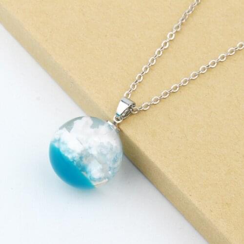 Round Ball Transparent Acrylic Chain Necklace Cloud Blue White Women Necklaces Handmade Collar Clavicle Jewelry BJN38