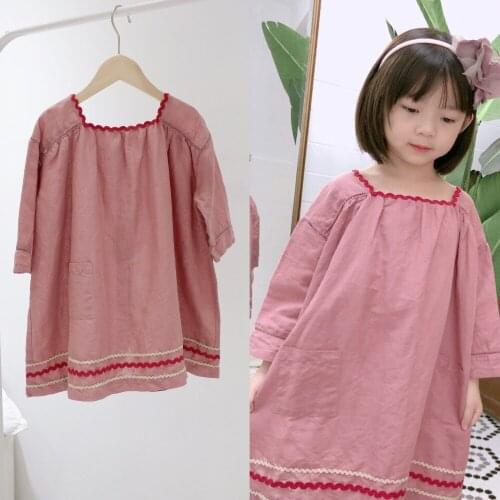 Summer sweet girls casual lovely dress kids dresses for girls baby girls clothes Gentle bean paste color full sleeve dress