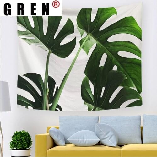 GREN Summer Green Plant Leaves Tapestry Wall Hanging Covering Rug Background Cloth Beach Mat Blanket Art Bedroom Dorm Home Decor