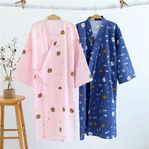 Llghtweight Japanese Cotton Robes for Women Breathable Kimono Pajamas Yukata Gauze Long Dress Sleepwear Lounge Loose Style