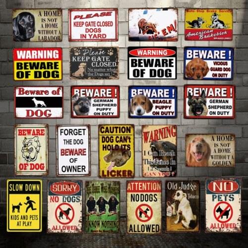 [ WellCraft ] Beware OF DOGS CAT PET Animal Metal Sign Wall Tin Signs Posters Vintage Painting LYME REGIS Custom Decor LT-1855